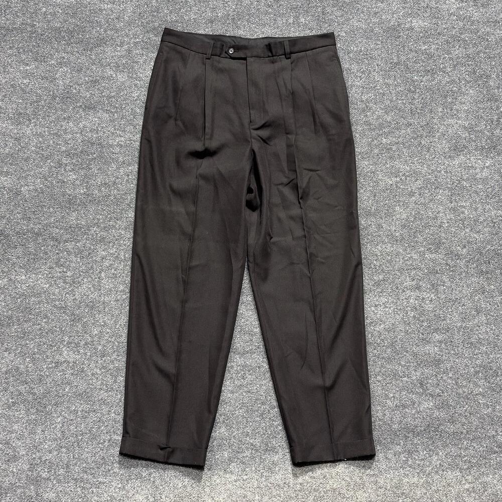 Reunion Pants Mens 38x31.5 Black Pleated Cuffed Dress Slacks Polyester Rayon